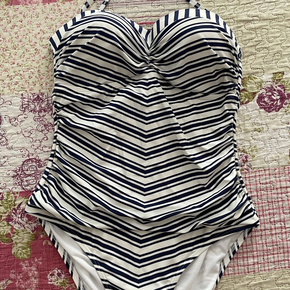 Striped Navy and White One Piece Swimsuit